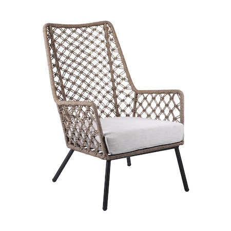 Armen Living Marco Indoor Outdoor Steel Lounge Chair with Truffle Rope and Gray Cushion LCMPCHTRU